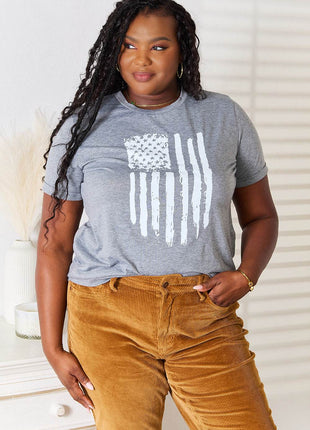 Simply Love US Flag Graphic Cuffed Sleeve T-Shirt - MimiStylez