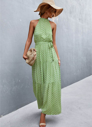 Printed Sleeveless Tie Waist Maxi Dress - MimiStylez