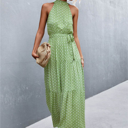 Printed Sleeveless Tie Waist Maxi Dress - MimiStylez
