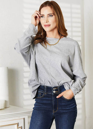 Double Take Seam Detail Round Neck Long Sleeve Top - MimiStylez