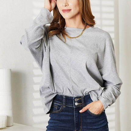 Double Take Seam Detail Round Neck Long Sleeve Top - MimiStylez