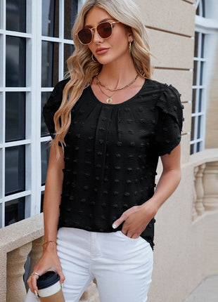 Swiss Dot Round Neck Short Sleeve T-Shirt - MimiStylez