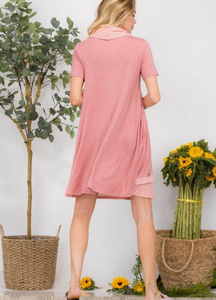 Celeste Full Size Decor Button Short Sleeve Dress with Pockets - MimiStylez
