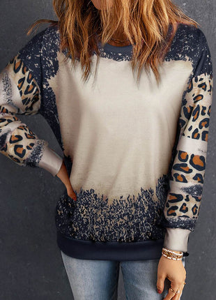 Leopard Round Neck Long Sleeve Sweatshirt - MimiStylez