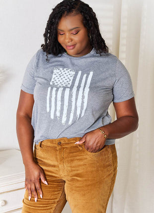 Simply Love US Flag Graphic Cuffed Sleeve T-Shirt - MimiStylez
