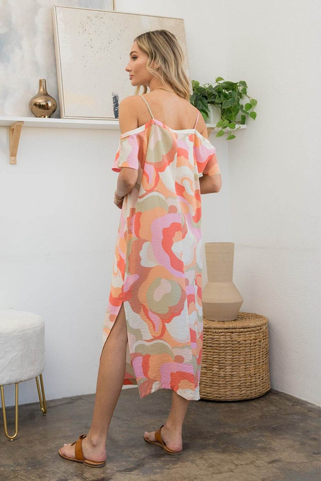 Sew In Love Full Size Printed Side Slit Midi Dress - MimiStylez