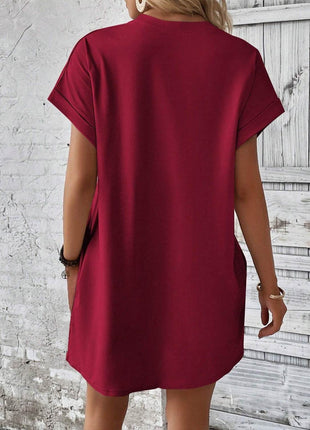 Round Neck Short Sleeve Mini Dress - MimiStylez