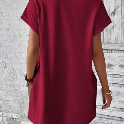 Round Neck Short Sleeve Mini Dress - MimiStylez