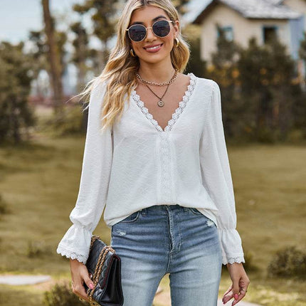 V-Neck Flounce Sleeve Blouse - MimiStylez
