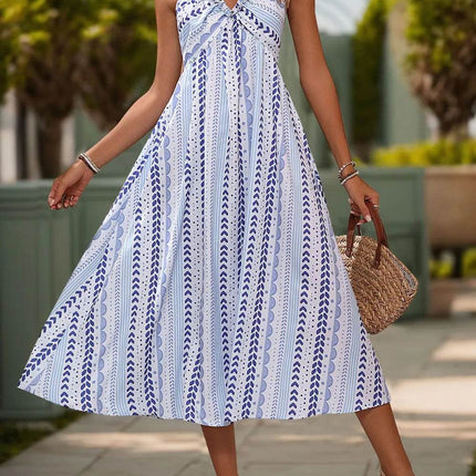 Perfee Tied Printed Halter Neck Midi Dress - MimiStylez
