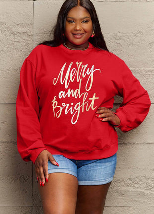 Simply Love Full Size MERRY AND BRIGHT Graphic Sweatshirt - MimiStylez