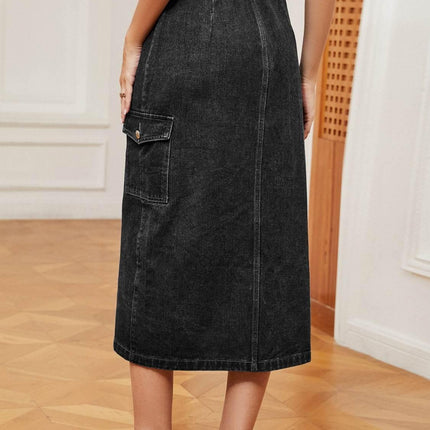 Button Down Midi Denim Skirt - MimiStylez
