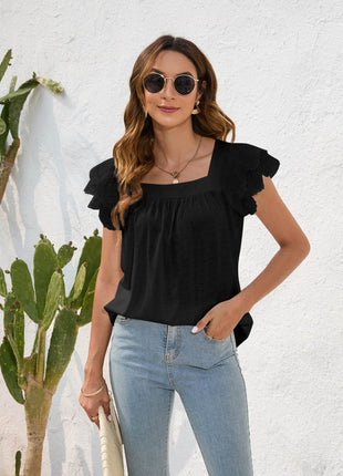 Ruffled Square Neck Cap Sleeve Blouse - MimiStylez