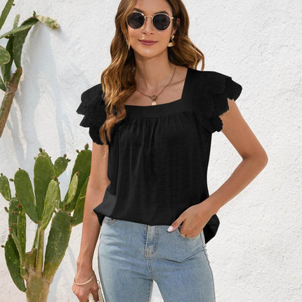 Ruffled Square Neck Cap Sleeve Blouse - MimiStylez