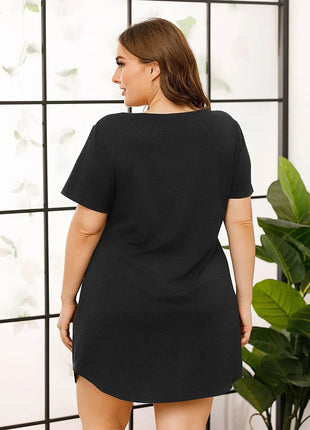 V-Neck Short Sleeve Lounge Dress - MimiStylez