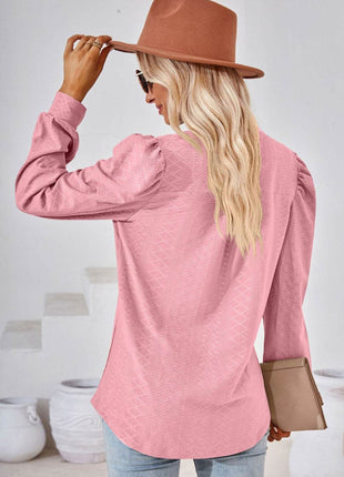 V-Neck Puff Sleeve Blouse - MimiStylez