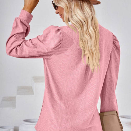 V-Neck Puff Sleeve Blouse - MimiStylez