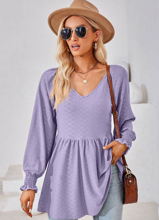 V-Neck Lantern Sleeve Blouse - MimiStylez