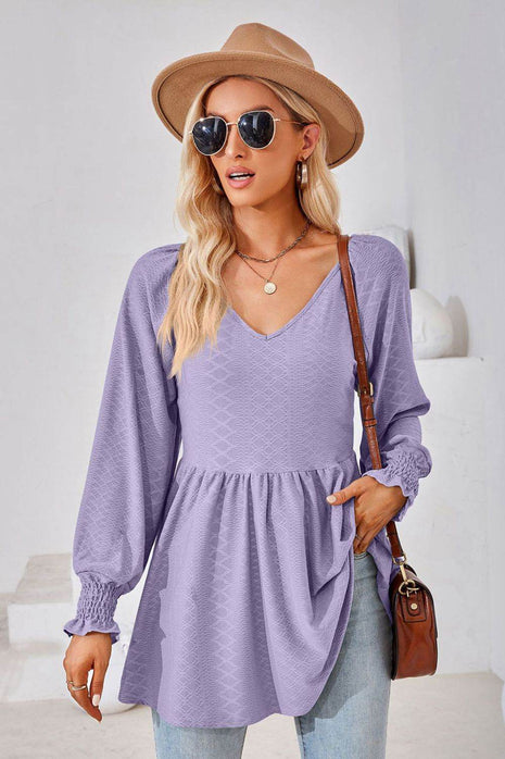 V-Neck Lantern Sleeve Blouse - MimiStylez