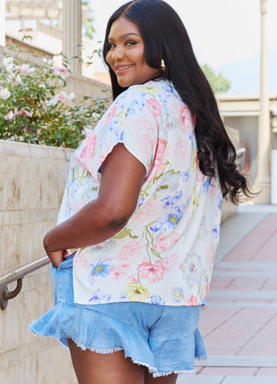 White Birch One And Only Full Size Short Sleeve Floral Print Top - MimiStylez