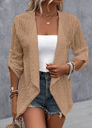 Eyelet Roll-Tab Sleeve Cardigan - MimiStylez