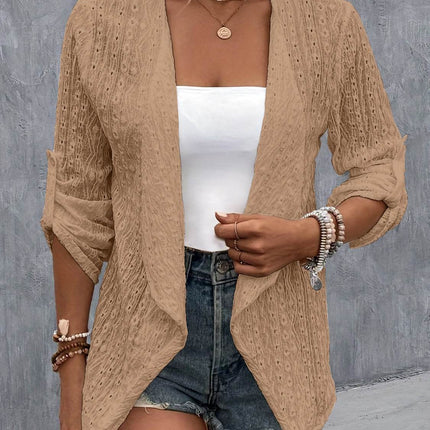Eyelet Roll-Tab Sleeve Cardigan - MimiStylez