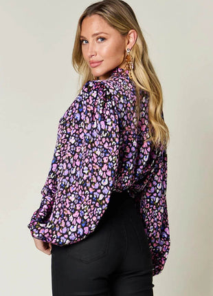 Double Take Full Size Printed Long Sleeve Blouse - MimiStylez