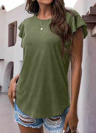 Ruffled Round Neck Cap Sleeve Blouse - MimiStylez