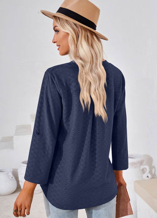 V-Neck Roll-Tap Sleeve Blouse - MimiStylez