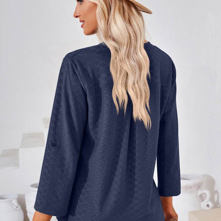 V-Neck Roll-Tap Sleeve Blouse - MimiStylez