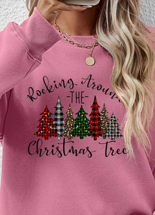 Christmas Tree Graphic Round Neck Sweatshirt - MimiStylez