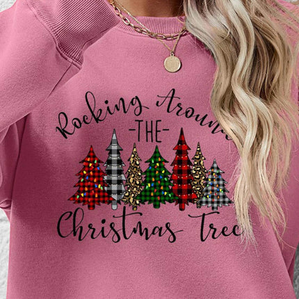 Christmas Tree Graphic Round Neck Sweatshirt - MimiStylez