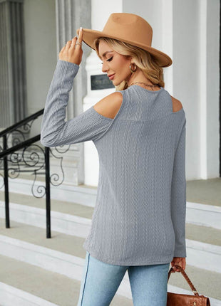 Dropped Shoulder Long Sleeve Blouse - MimiStylez