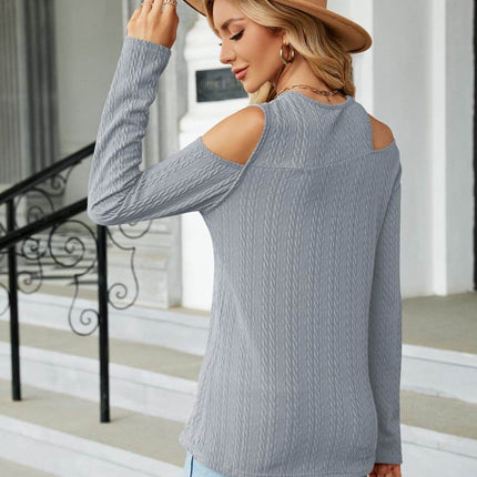 Dropped Shoulder Long Sleeve Blouse - MimiStylez