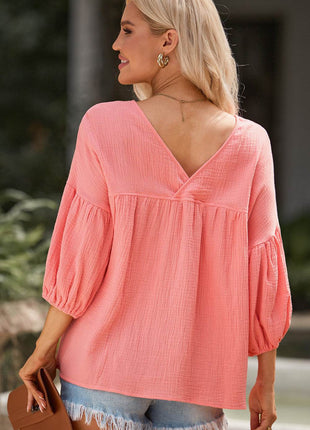 Dropped Shoulder V-Neck Blouse - MimiStylez