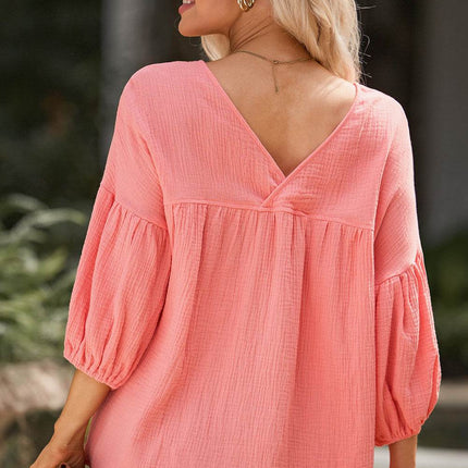 Dropped Shoulder V-Neck Blouse - MimiStylez