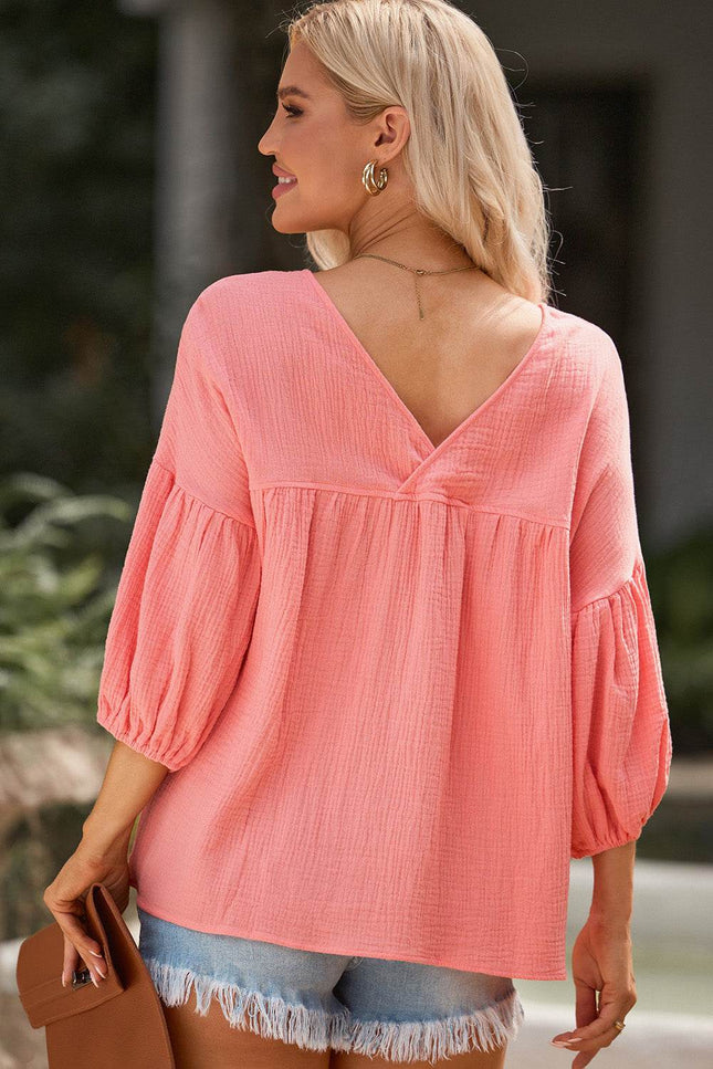 Dropped Shoulder V-Neck Blouse - MimiStylez