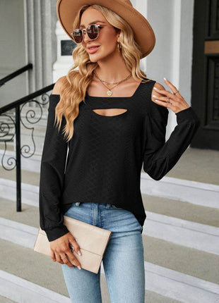 Cold Shoulder Square Neck Cutout Blouse - MimiStylez