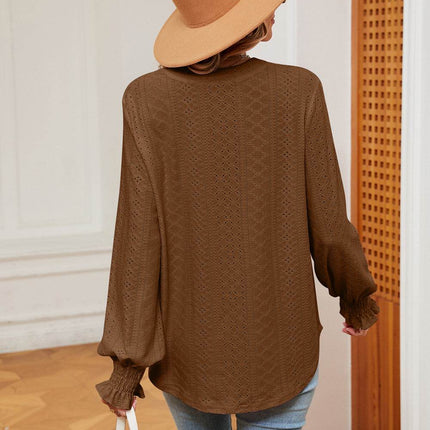 Notched Neck Flounce Sleeve Blouse - MimiStylez