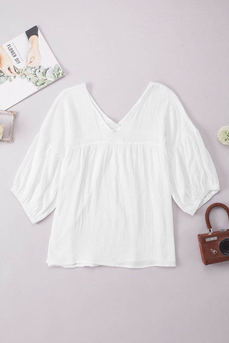 Dropped Shoulder V-Neck Blouse - MimiStylez
