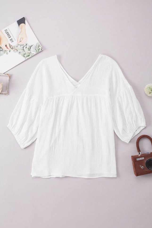 Dropped Shoulder V-Neck Blouse - MimiStylez