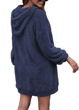 Half Zip Dropped Shoulder Oversized Hoodie - MimiStylez