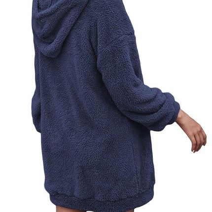 Half Zip Dropped Shoulder Oversized Hoodie - MimiStylez