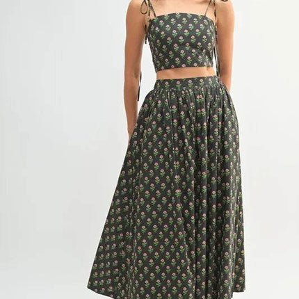 MABLE Floral Crop Top and Skirt Set - MimiStylez