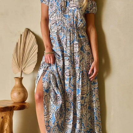 Boho Paisley Print Off Shoulder Maxi Dress - MimiStylez