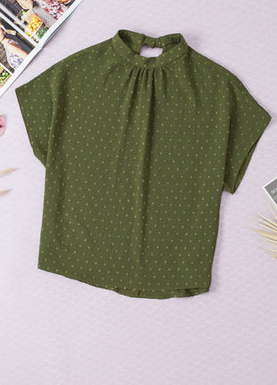 Swiss Dot Mock Neck Blouse - MimiStylez