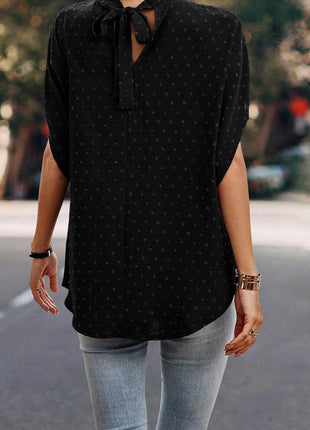 Swiss Dot Mock Neck Blouse - MimiStylez