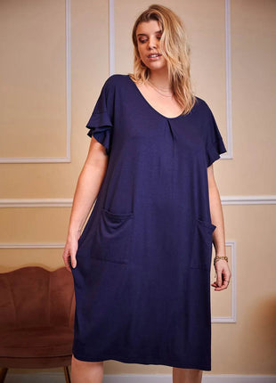 Plus Size Round Neck Short Sleeve Lounge Dress - MimiStylez