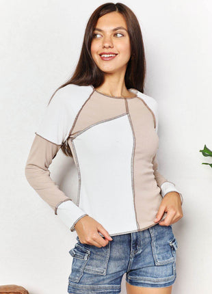 Double Take Color Block Exposed Seam Top - MimiStylez