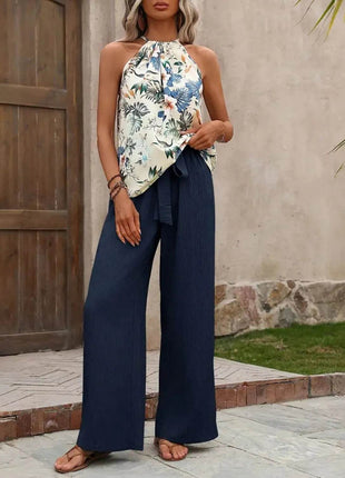 Printed Tank Top and Wide Leg Pants Set - MimiStylez